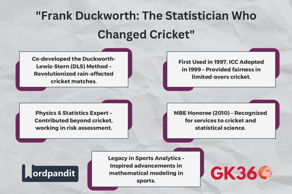 Frank Duckworth’s contributions to cricket through the DLS method.