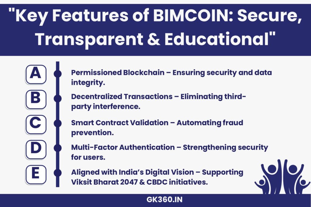 Key security and transparency features of BIMCOIN blockchain.